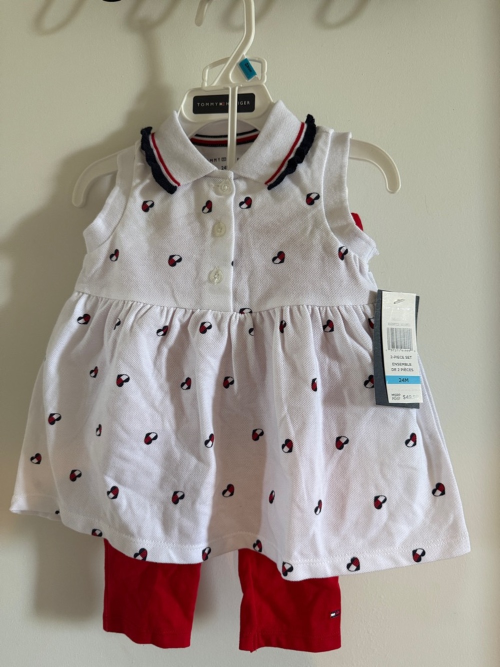Tommy Hilfiger White Sleeveless Polo Dress with Red Leggings